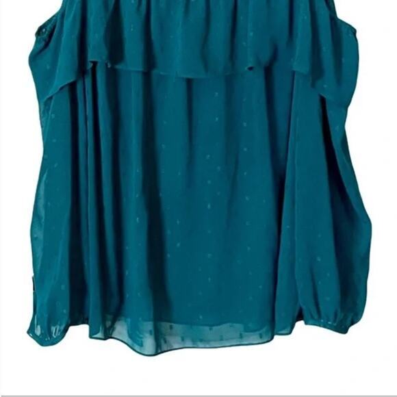 Old Navy Fairycore Glam Glitter Dot Cold Shoulder Blouse Deep Turquoise Blue- M - Picture 8 of 8
